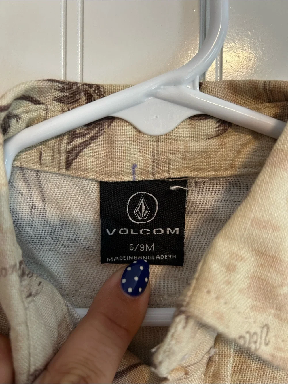 Volcom Beige Palm-Print Short Sleeve Button Front Shirt
